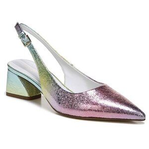 Franco Sarto Racer Slingback Block Heel Sz 7.5M Metallic Pink Blue Green Rainbow